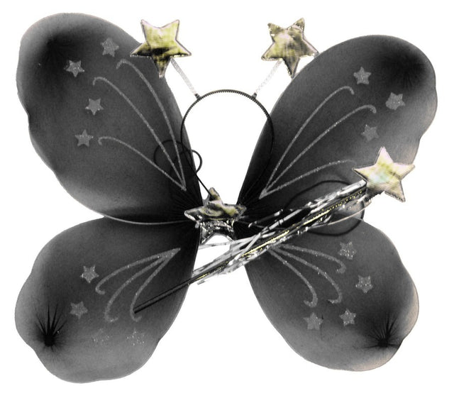 Black Angel Wings - Girls Fairy/Butterfly/Princess Costume for Fancy Dress Party