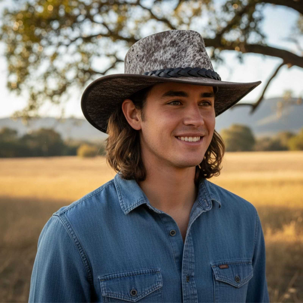 Jacaru 1049 Rustler Cowhide Leather Hat - Natural Fur (Made to Order Water Resistant & UPF 50+ Made in Australia)