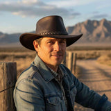 Jacaru 1050 Cattleman Oiled Leather Hat - Brown (Wide Brim Water Resistant & UPF 50+ Made in Australia)