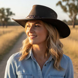 Jacaru 1055 Crackerjack Oiled Leather Hat - Brown (Crocodile Hatband Water Resistant & UPF 50+ Made in Australia)