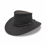 Jacaru 1055 Crackerjack Oiled Leather Hat - Brown (Crocodile Hatband Water Resistant & UPF 50+ Made in Australia)