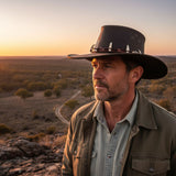 Jacaru 1058 Wallaroo Bovine Leather Hat - Real Crocodile Hatband & Teeth (Made in Australia)