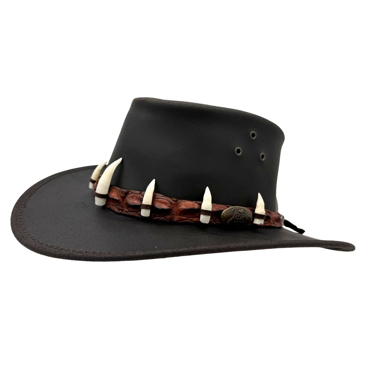 Jacaru 1058 Wallaroo Bovine Leather Hat - Real Crocodile Hatband & Teeth (Made in Australia)