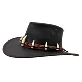 Jacaru 1058 Wallaroo Bovine Leather Hat - Real Crocodile Hatband & Teeth (Made in Australia)