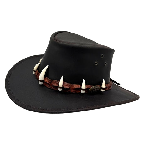 Jacaru 1058 Wallaroo Bovine Leather Hat - Real Crocodile Hatband & Teeth (Made in Australia)