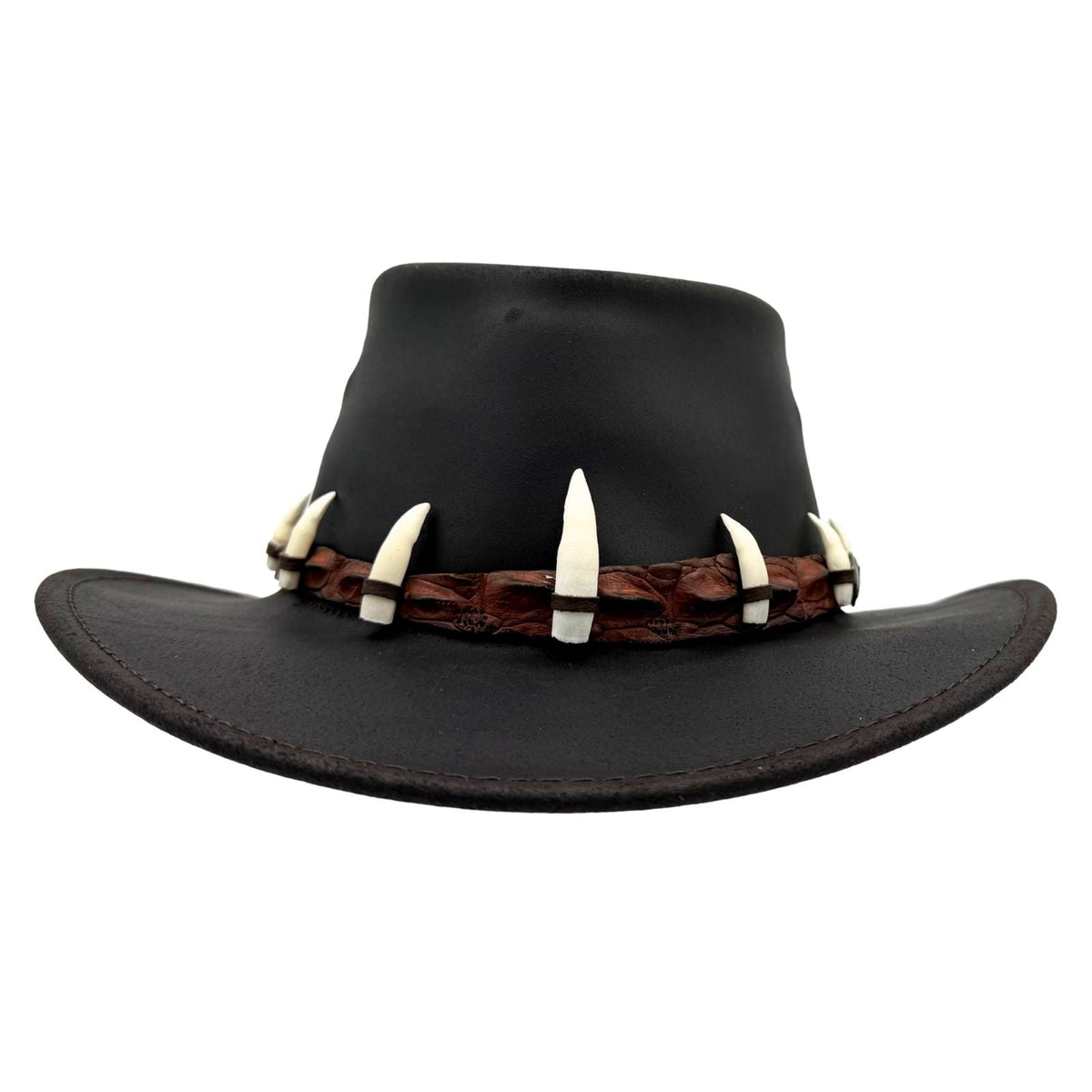 Jacaru 1058 Wallaroo Bovine Leather Hat - Real Crocodile Hatband & Teeth (Made in Australia)