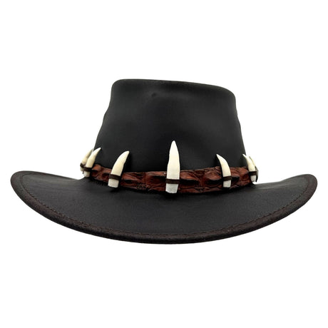 Jacaru 1058 Wallaroo Bovine Leather Hat - Real Crocodile Hatband & Teeth (Made in Australia)