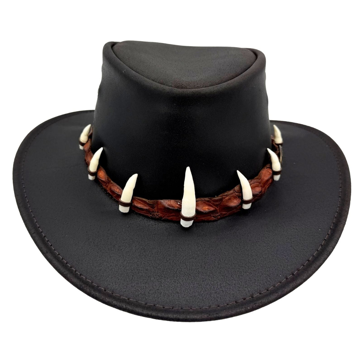 Jacaru 1058 Wallaroo Bovine Leather Hat - Real Crocodile Hatband & Teeth (Made in Australia)