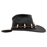 Jacaru 1058 Wallaroo Bovine Leather Hat - Real Crocodile Hatband & Teeth (Made in Australia)