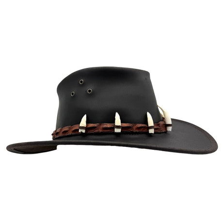 Jacaru 1058 Wallaroo Bovine Leather Hat - Real Crocodile Hatband & Teeth (Made in Australia)