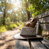 Jacaru 1081 Safari Unisex Buffalo Leather Breeze Hat - Mushroom (Mesh Crown Water Resistant & UPF 50+ Made in Australia)