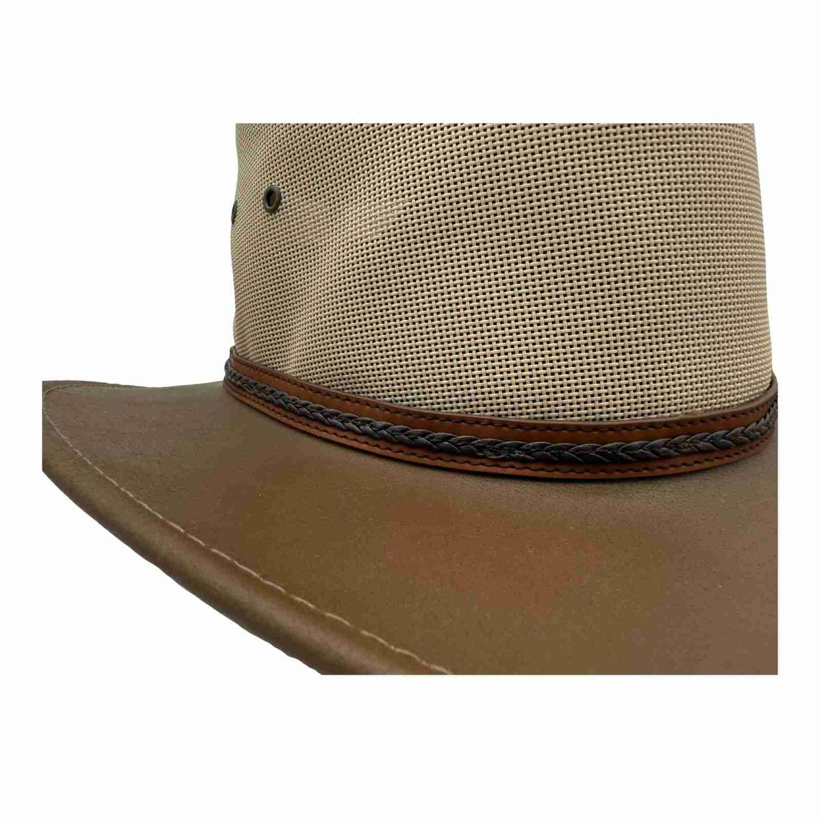 Jacaru 1081 Safari Unisex Buffalo Leather Breeze Hat - Mushroom (Mesh Crown Water Resistant & UPF 50+ Made in Australia)