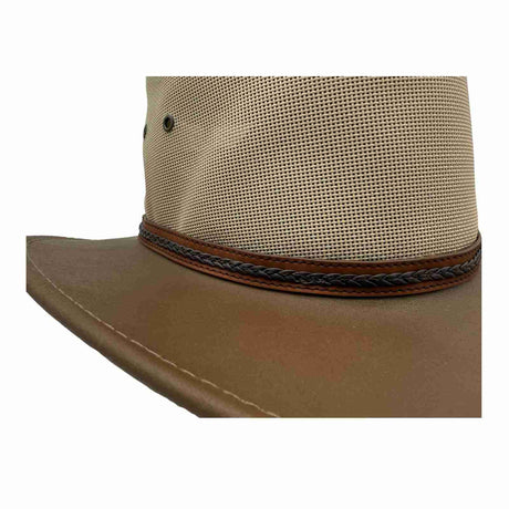 Jacaru 1081 Safari Unisex Buffalo Leather Breeze Hat - Mushroom (Mesh Crown Water Resistant & UPF 50+ Made in Australia)