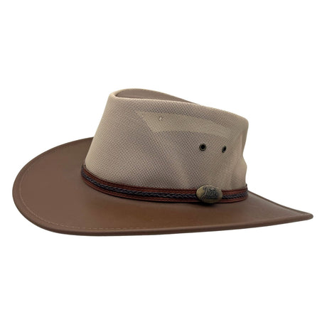Jacaru 1081 Safari Unisex Buffalo Leather Breeze Hat - Mushroom (Mesh Crown Water Resistant & UPF 50+ Made in Australia) - Mushroom