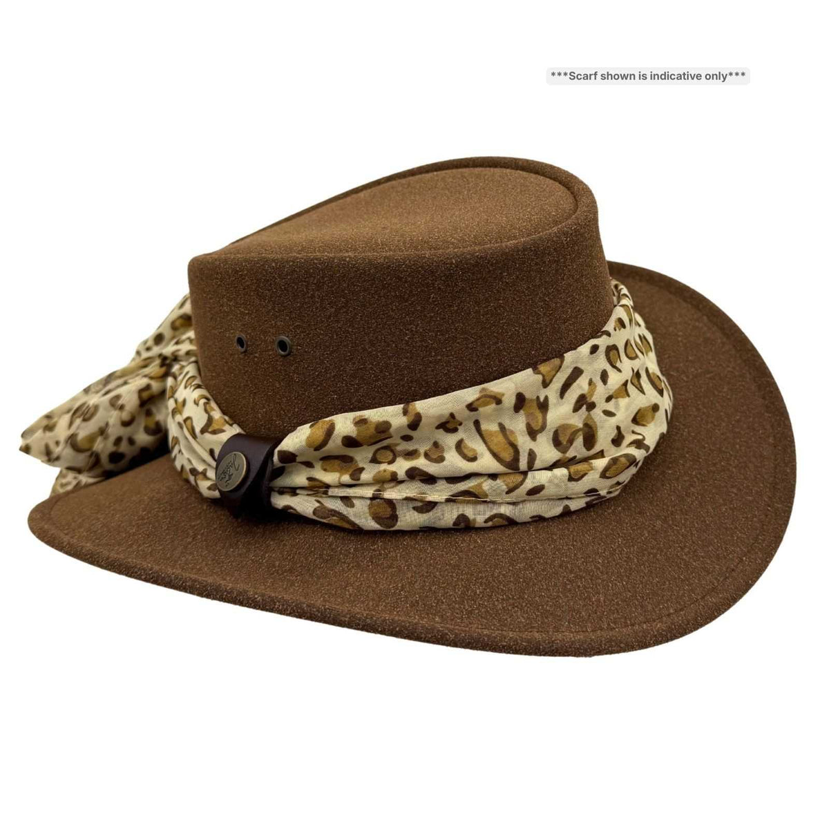 Jacaru 1103 Alice Womens Vegan Leather Hat with Scarf - Water Repellent & UPF 50+ (Made in Australia)