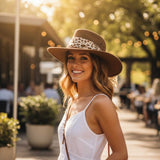 Jacaru 1103 Alice Womens Vegan Leather Hat with Scarf - Water Repellent & UPF 50+ (Made in Australia)