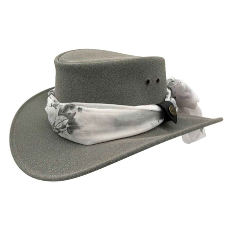 Jacaru 1103 Alice Womens Vegan Leather Hat with Scarf - Water Repellent & UPF 50+ (Made in Australia) - Grey