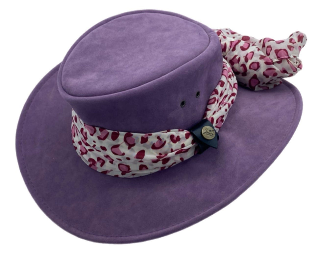 Jacaru 1103 Alice Womens Vegan Leather Hat with Scarf - Water Repellent & UPF 50+ (Made in Australia)