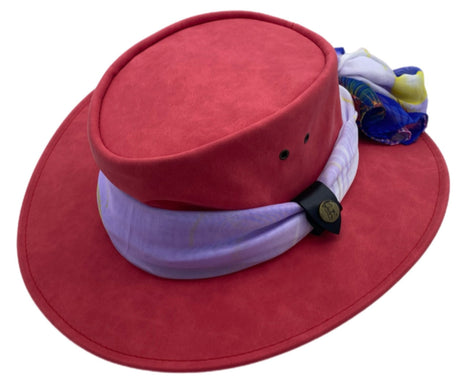Jacaru 1103 Alice Womens Vegan Leather Hat with Scarf - Water Repellent & UPF 50+ (Made in Australia) - Red