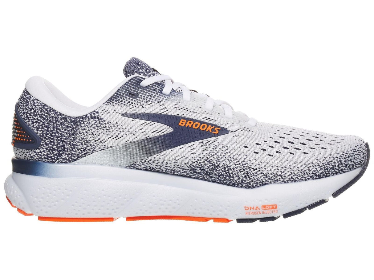 Mens Brooks Ghost 16 Running Shoes in White/Peacoat/Orange – Size 8.5