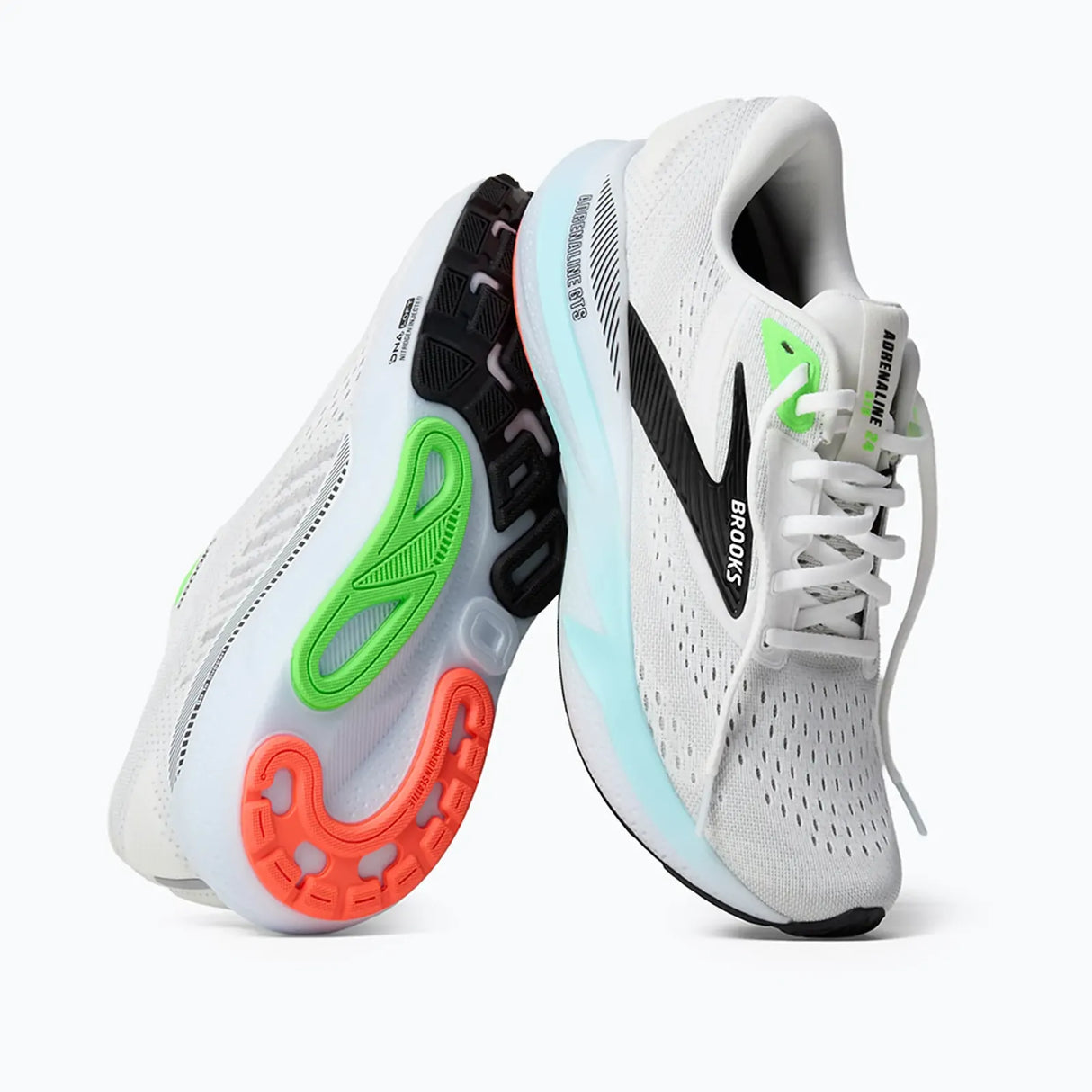 Brooks Adrenaline GTS 24 Mens Running Shoes Stability Support in White/Gecko/Atomizer