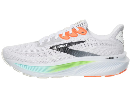 Brooks Ghost 17 Mens Running Shoes Neutral Cushion DNA Loft v3 in White/Pink Clay/Gecko - US 13