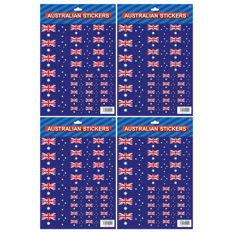 4x Australian Flag Stickers A4 Sheet (Assorted Size) – Festive Decoration for Australia Day (Bulk Pack)