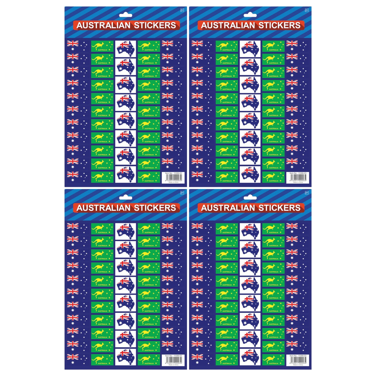 4x Australian Flag Stickers A4 Sheet (Assorted Flag Style) – Festive Decoration for Australia Day (Bulk Pack)