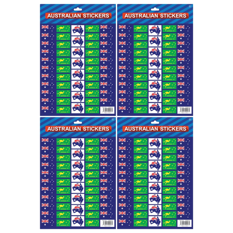 4x Australian Flag Stickers A4 Sheet (Assorted Flag Style) – Festive Decoration for Australia Day (Bulk Pack)