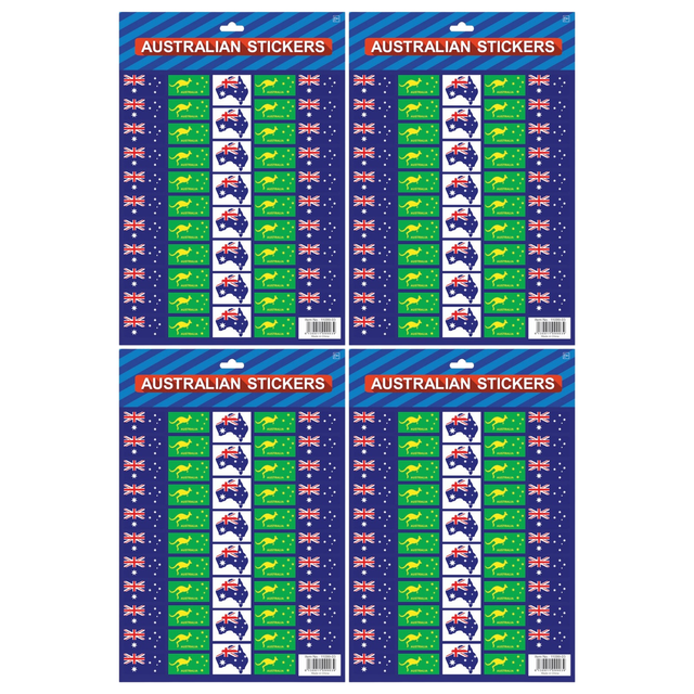 4x Australian Flag Stickers A4 Sheet (Assorted Flag Style) – Festive Decoration for Australia Day (Bulk Pack)