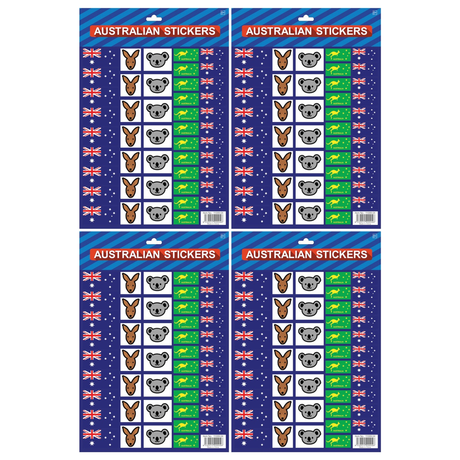 4x Australian Flag Stickers A4 Sheet (Assorted Style & Size) – Festive Decoration for Australia Day (Bulk Pack)