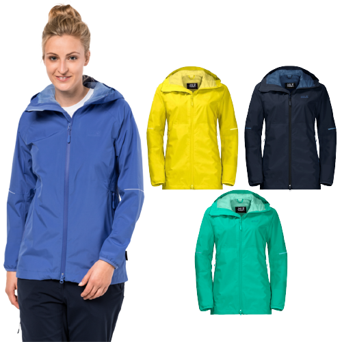 Jack Wolfskin Womens Sierra Pass Ecosphere Jacket Waterproof Windproof Lightweight - Baja Blue