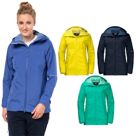 Jack Wolfskin Womens Sierra Pass Ecosphere Jacket Waterproof Windproof Lightweight - Baja Blue
