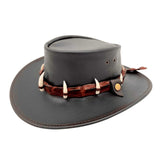 Jacaru 111 Dundee Croc Leather Hat - 9 Real Crocodile Teeth Hatband (Water Resistant UPF 50+ Made in Australia) - Brown