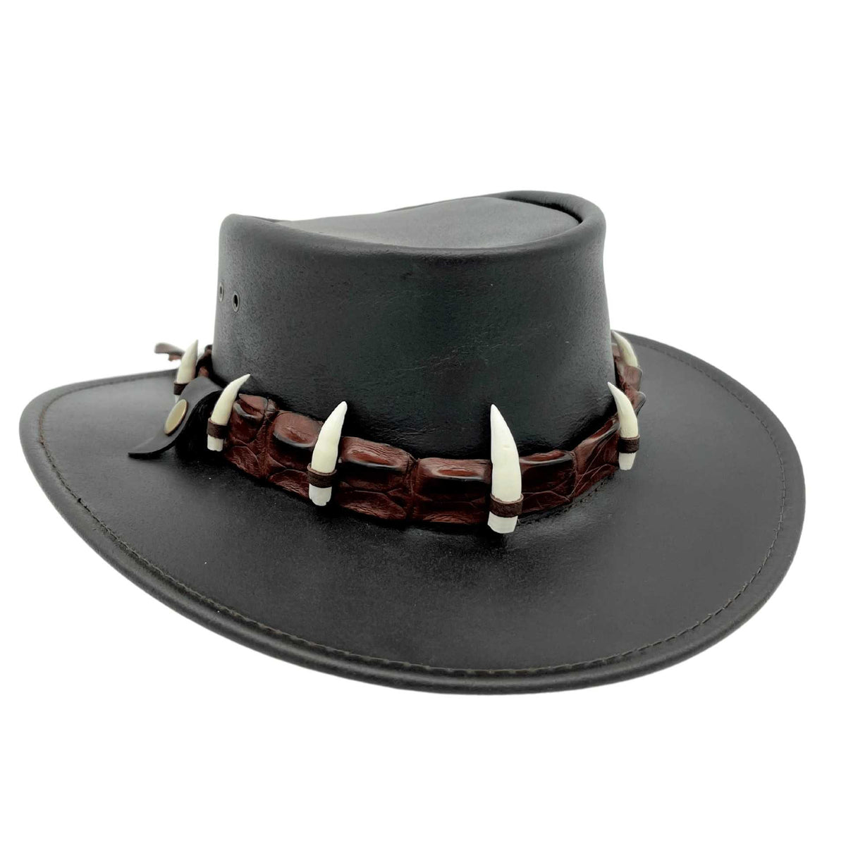 Jacaru 111 Dundee Croc Leather Hat - 9 Real Crocodile Teeth Hatband (Water Resistant UPF 50+ Made in Australia)