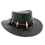 Jacaru 111 Dundee Croc Leather Hat - 9 Real Crocodile Teeth Hatband (Water Resistant UPF 50+ Made in Australia)