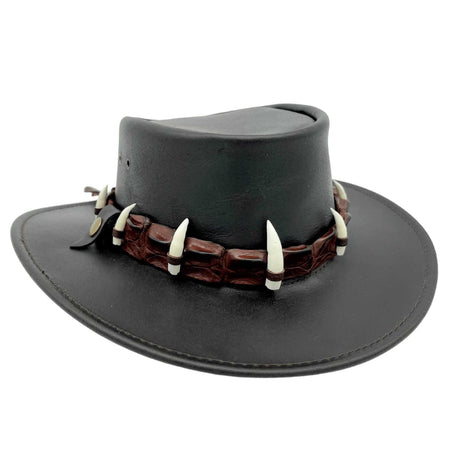 Jacaru 111 Dundee Croc Leather Hat - 9 Real Crocodile Teeth Hatband (Water Resistant UPF 50+ Made in Australia)