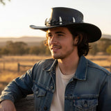 Jacaru 111 Dundee Croc Leather Hat - 9 Real Crocodile Teeth Hatband (Water Resistant UPF 50+ Made in Australia)