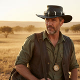 Jacaru 111 Dundee Croc Leather Hat - 9 Real Crocodile Teeth Hatband (Water Resistant UPF 50+ Made in Australia)