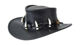 Jacaru 111 Dundee Croc Leather Hat - 9 Real Crocodile Teeth Hatband (Water Resistant UPF 50+ Made in Australia) - Black