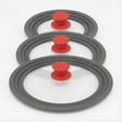 3pcs Set Pyrolux Universal Glass and Silicone Lid to Fit All Fry Pans in Red/Grey (3 Different Sizes)