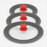 3pcs Set Pyrolux Universal Glass and Silicone Lid to Fit All Fry Pans in Red/Grey (3 Different Sizes)