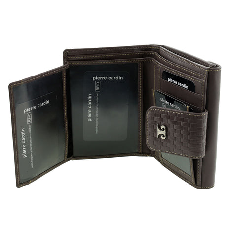 Pierre Cardin  Woven Leather Bi-Fold Wallet - Steel Brown (RFID Protection)