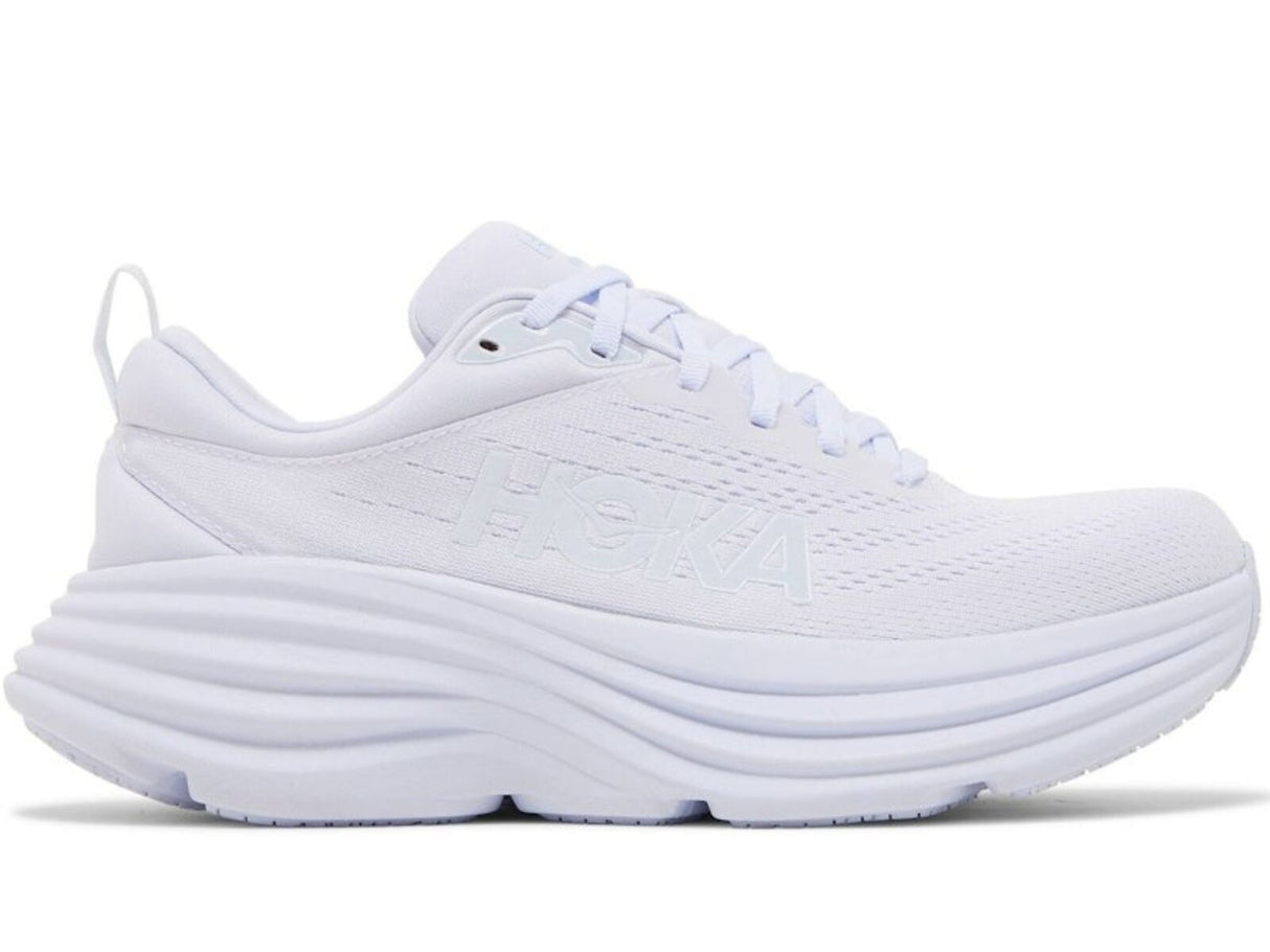HOKA Womens Bondi 8 Running Shoes White/White in Size 9.5