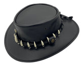 Jacaru 112 Lightning Jack Leather Hat - 11 Real Crocodile Teeth Hatband (Water Resistant UPF 50+ Made in Australia)
