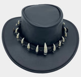 Jacaru 112 Lightning Jack Leather Hat - 11 Real Crocodile Teeth Hatband (Water Resistant UPF 50+ Made in Australia)