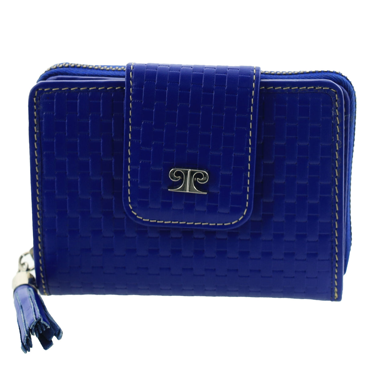 Pierre Cardin Woven Leather Zip-Around Bi-Fold Wallet - Blue (RFID Protection)