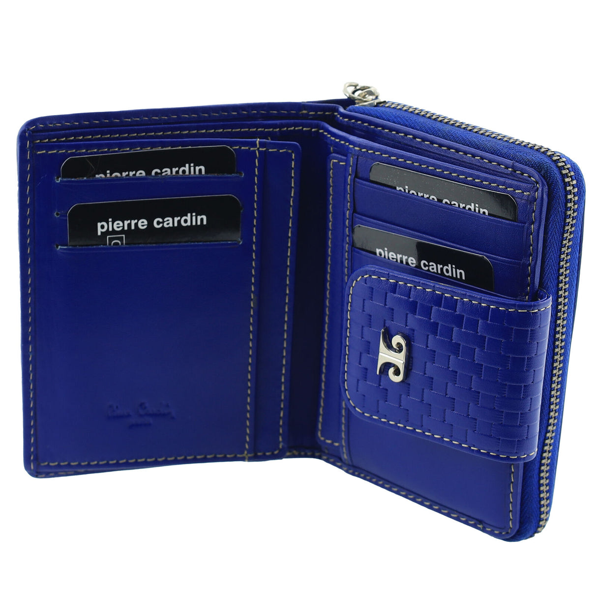 Pierre Cardin Woven Leather Zip-Around Bi-Fold Wallet - Blue (RFID Protection)