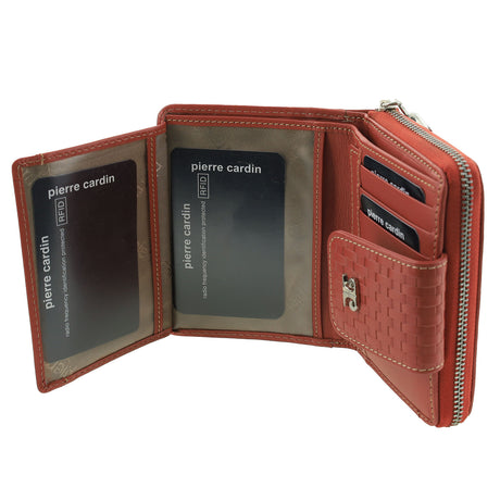 Pierre Cardin Woven Leather Zip-Around Bi-Fold Wallet - Tobasco Red (RFID Protection)