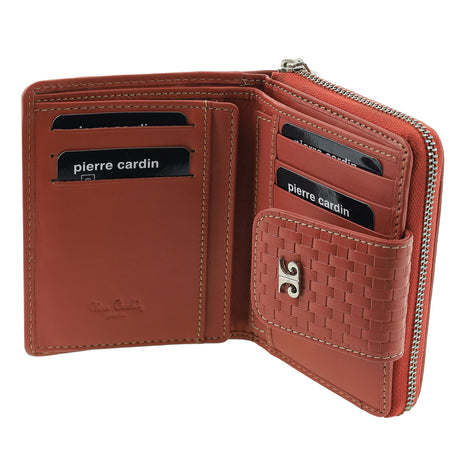 Pierre Cardin Woven Leather Zip-Around Bi-Fold Wallet - Tobasco Red (RFID Protection)